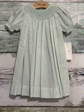 Petit Ami Mint Green Bishop Smocked Daygown 9 Months